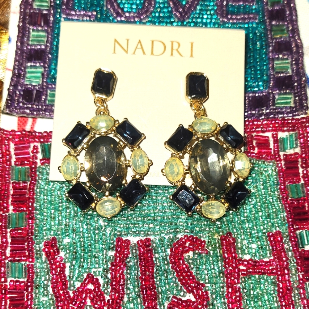 Nadri Gold and Dark Blue Sapphire Chandelier Earrings